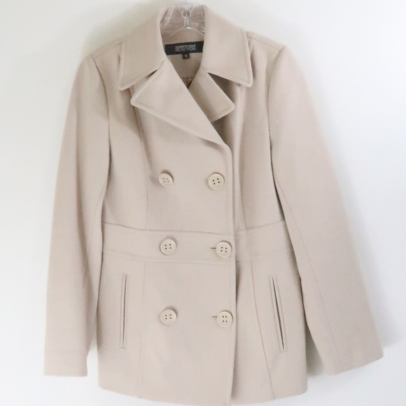 Kenneth Cole Reaction Pea Coat Wool Cream 8 - Picture 1 of 7